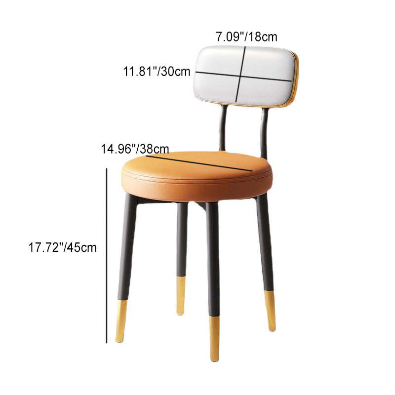 Minimalist Leather Metal Round Rectangular-Back Dining Chair — Gray Backrest + Gray Seat