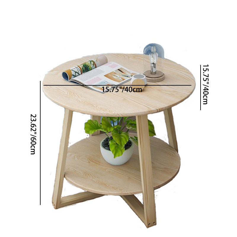 Modern Round Plastic Wood 2-Tier Coffee Table — Wood Color