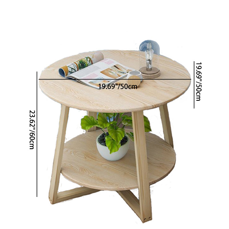 Modern Round Plastic Wood 2-Tier Coffee Table — White