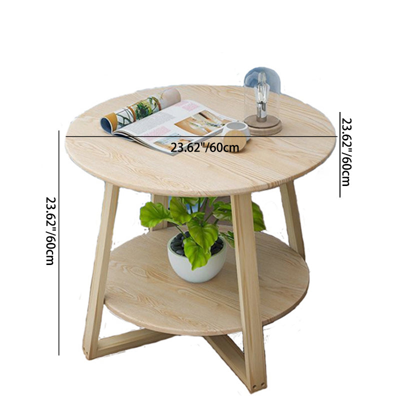 Modern Round Plastic Wood 2-Tier Coffee Table — Wood Color