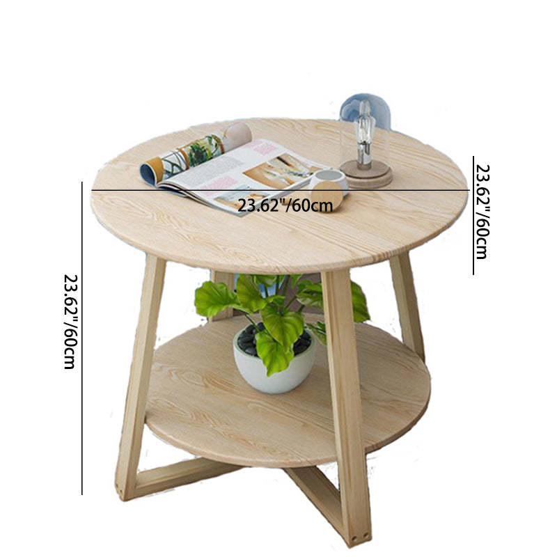 Modern Round Plastic Wood 2-Tier Coffee Table — Wood Color