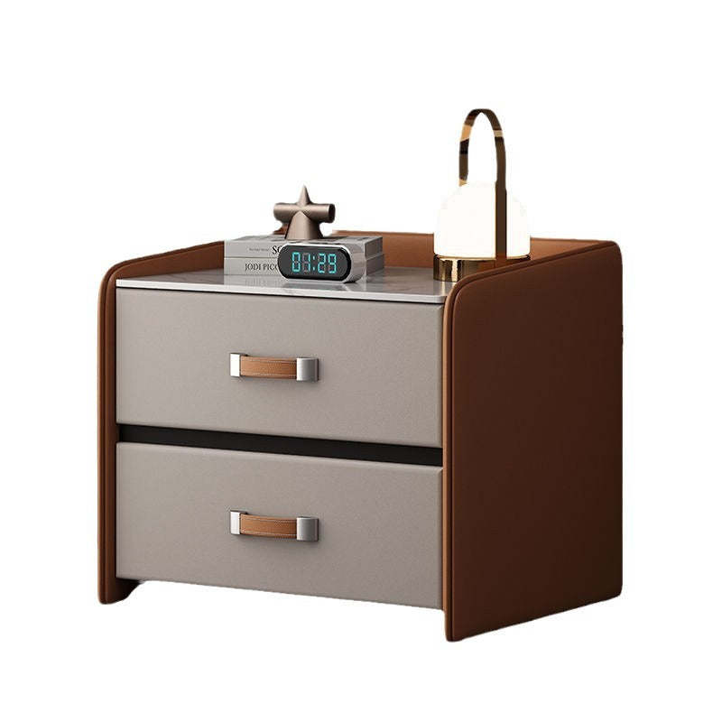 Modern Saddle Leather Wood 2-Drawer Nightstand
