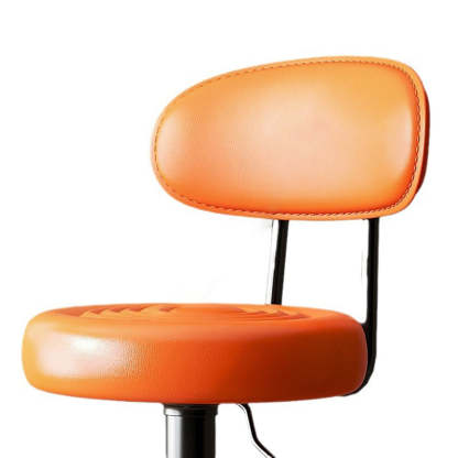 Minimalist Round Curved-Back Leather Metal Bar Stool — Red / Silver