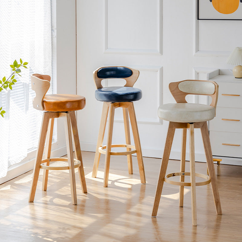 Contemporary Round PU Leather Bar Stool — Orange