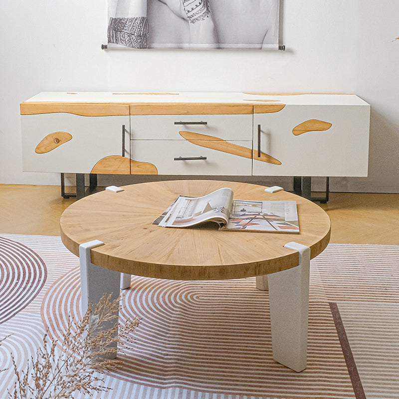 Nordic round end wood leather linen end & side tables