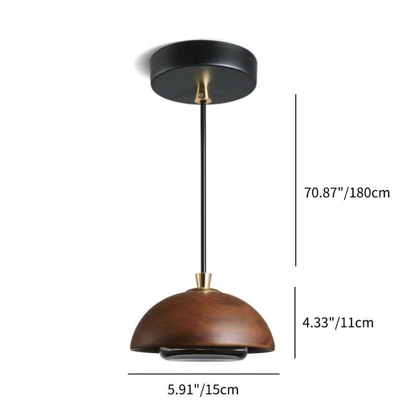 Nordic Solid Wood Dome Glass LED Pendant