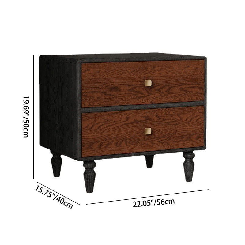 Retro Wood Grain Metal 2-Drawer Nightstand
