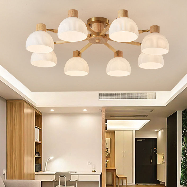 Japanese Wabi-Sabi Rubberwood Glass Flush Light