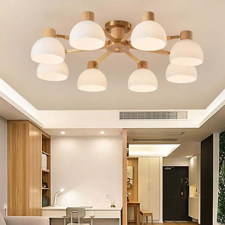 Japanese Wabi-Sabi Rubberwood Glass Flush Light