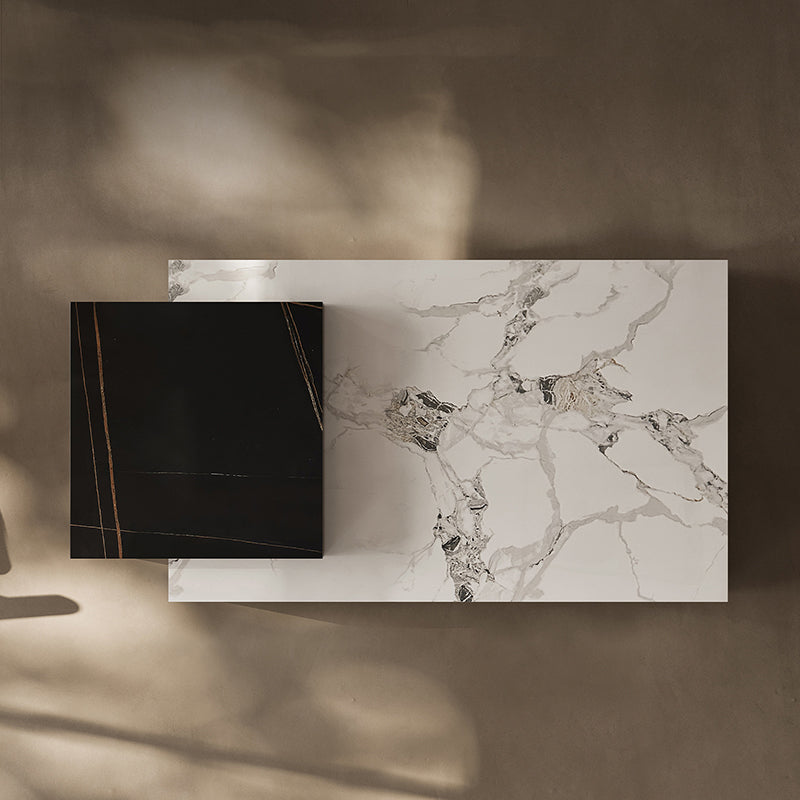 Minimalist Rectangular Rock Plate Wood Coffee Table — Without Drawers / H
