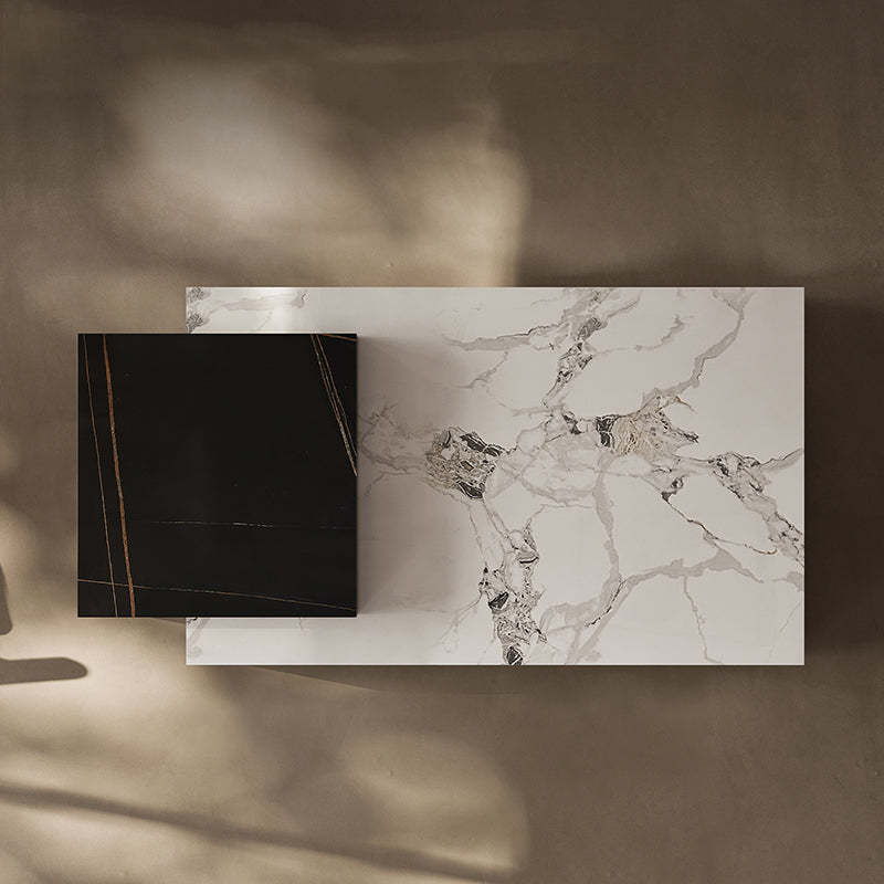 Minimalist Rectangular Rock Plate Wood Coffee Table — Without Drawers / H