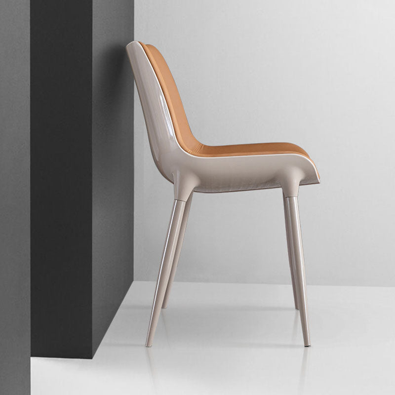 Modern Cowhide Steel Curved Dining Chair — Armless