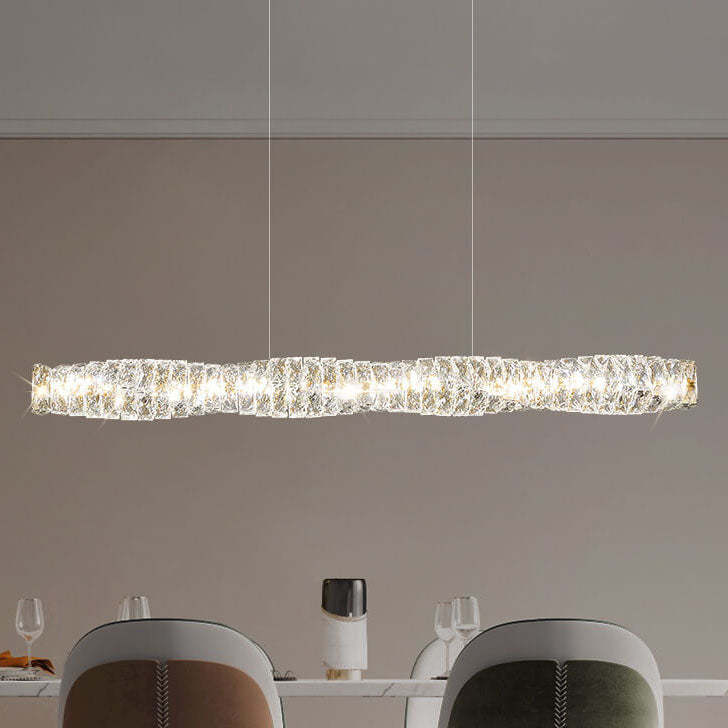 Modern Stainless Steel Crystal Strip LED Island Pendant