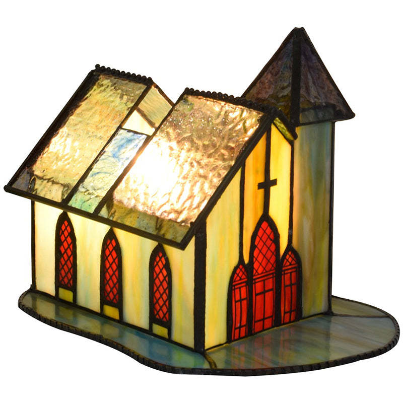 Tiffany Glass House Chapel Night Table Lamp