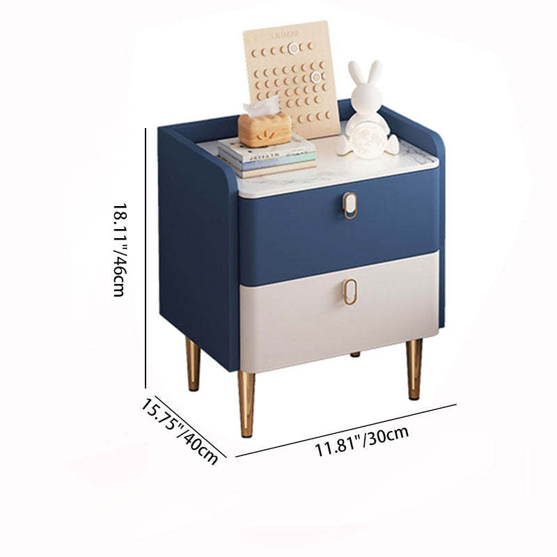 Modern Solid Wood Rock Slab Rectangular Nightstand 2-Drawer — Bule & White