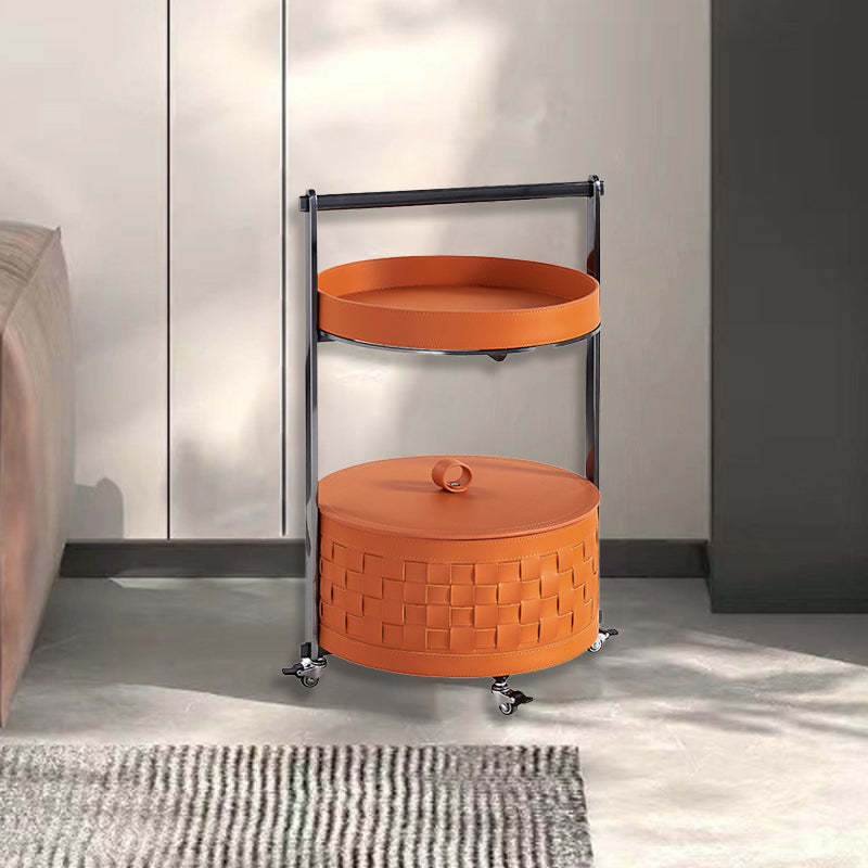 Nordic Steel Saddle Leather 2-Tier Movable End Table