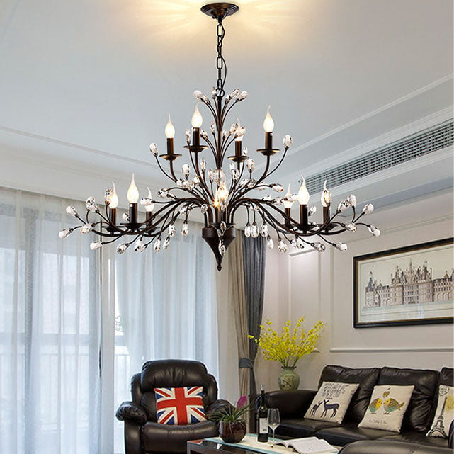 Vintage Rustic Black Iron Candelabra Chandelier