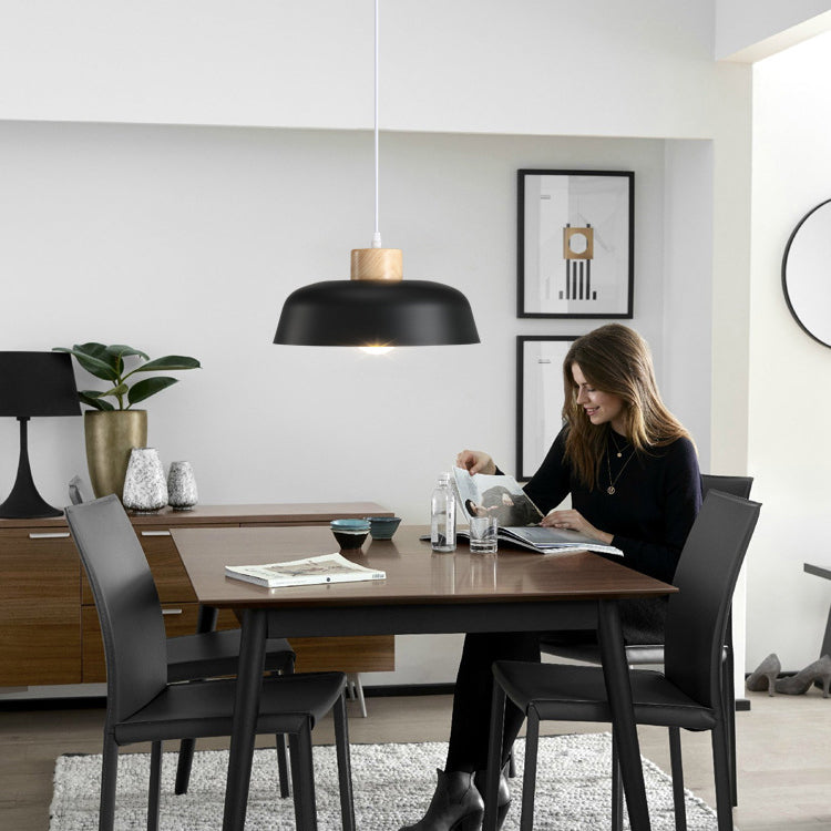 Minimalist Round Aluminum Wood Pendant Light