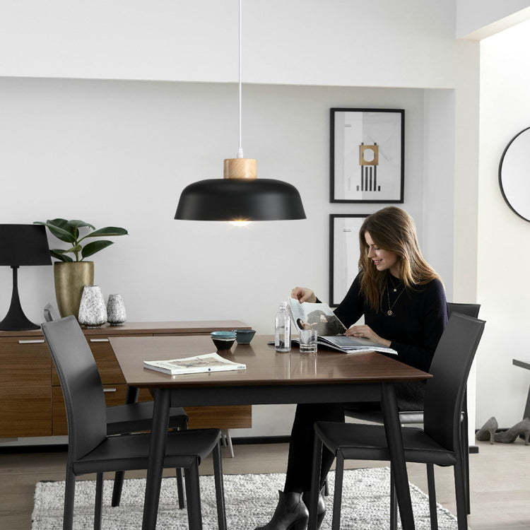Minimalist Round Aluminum Wood Pendant Light