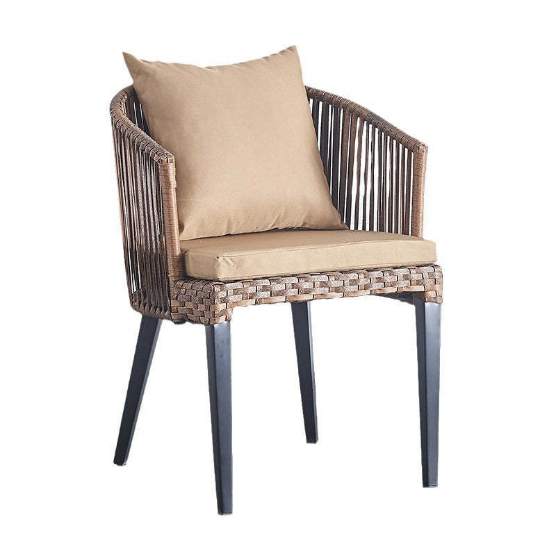 Traditional Farmhouse Rattan Metal Outdoor Dining Chair