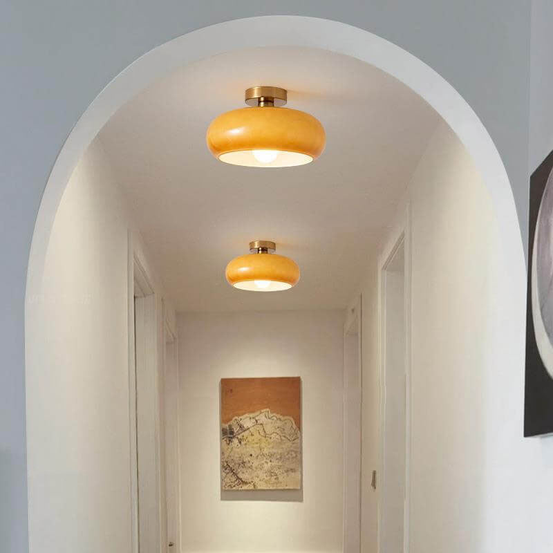 Retro Round Glass Copper Pendant Flush Light