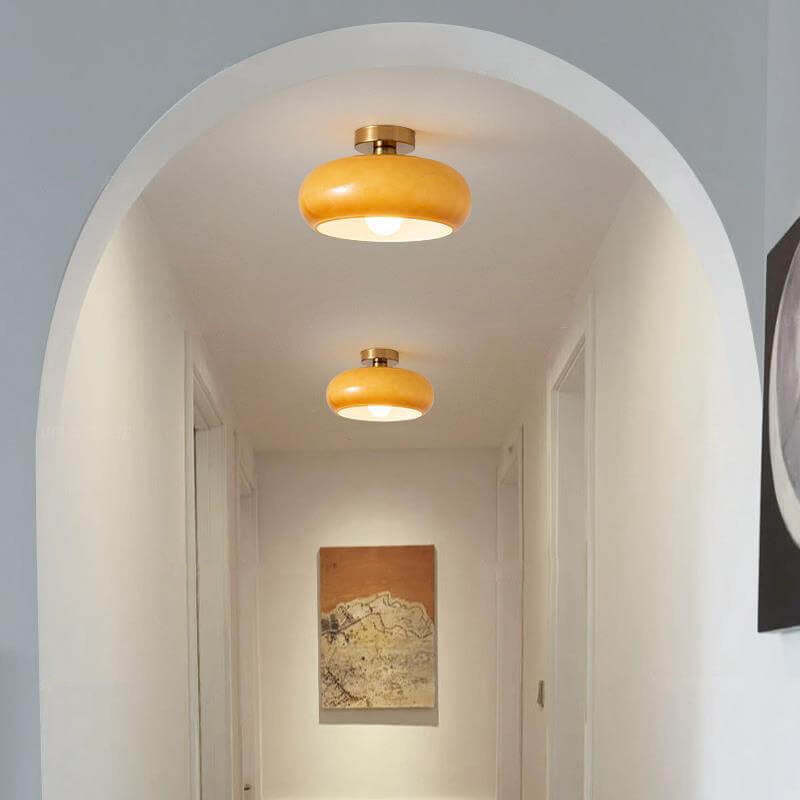 Retro Round Glass Copper Pendant Flush Light