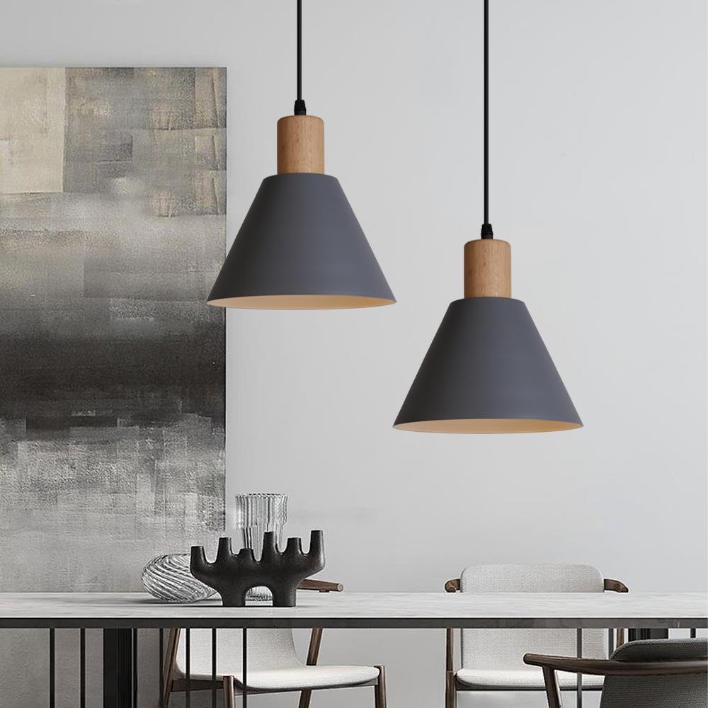 Nordic Vintage Iron Cone Wood Top Pendant