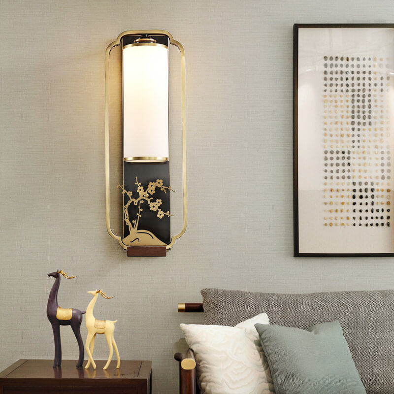 Modern Chinese Copper Glass Column Ring Sconce — Iron / Chrysanthemum / 220V-240V For UK/AU