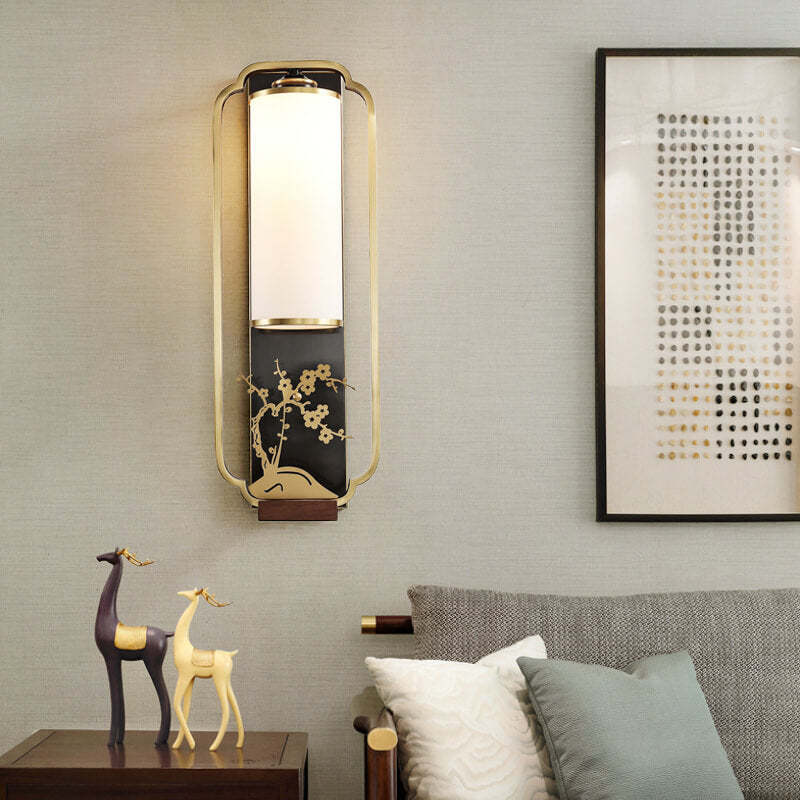 Modern Chinese Copper Glass Column Ring Sconce — Iron / Chrysanthemum / 220V-240V For UK/AU