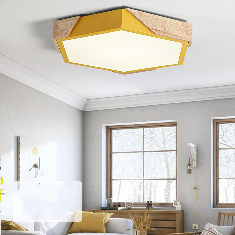 Creative hexagonal macaron gray flush mount lighting, Lighom — 1.97" H x 11.81" Dia / Cool White (6000K) / Green