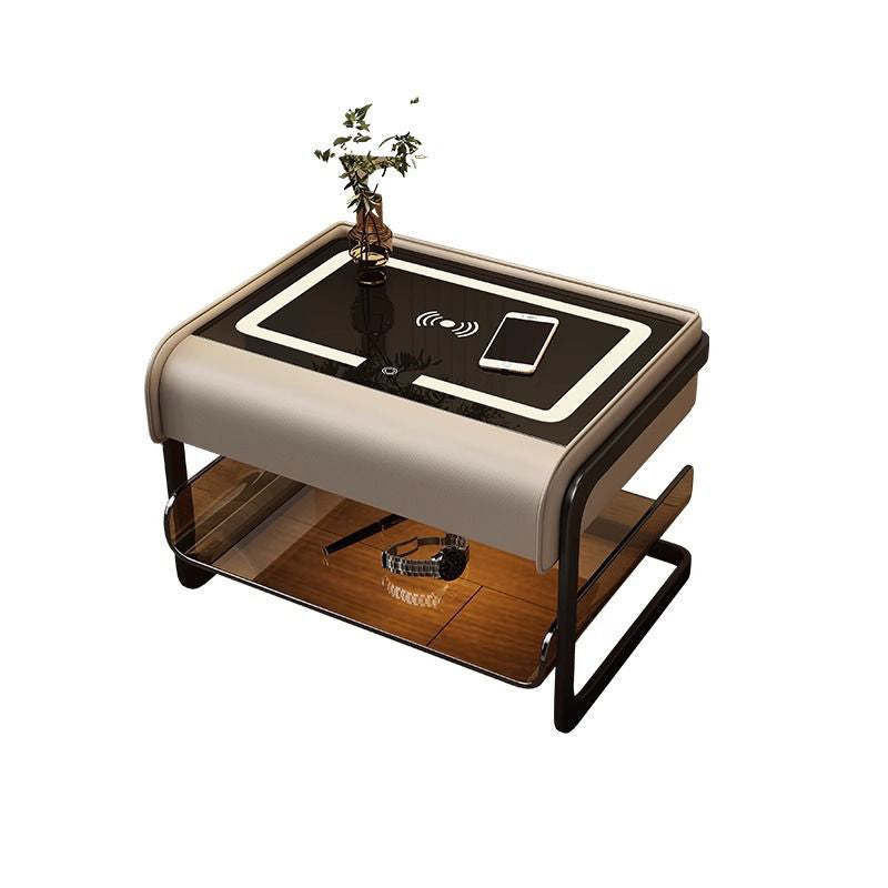 Smart Sensing Glass Wood 2-Tier Side Table
