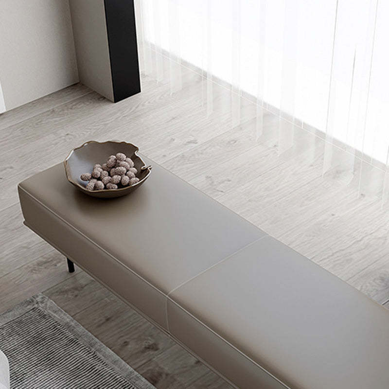 Minimalist Microfiber Leather Wood Rectangular Low Stool — Genuine Leather / Khaki
