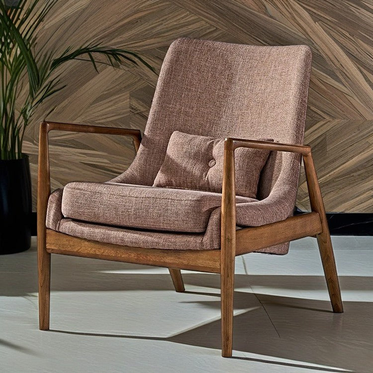 Nordic Fabric Wood Accent Chair - Brown