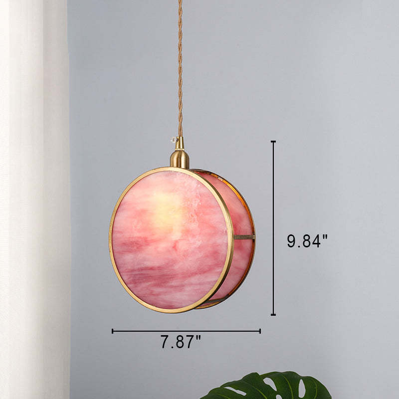 Japanese Vintage Drum Glass Brass Pendant Light