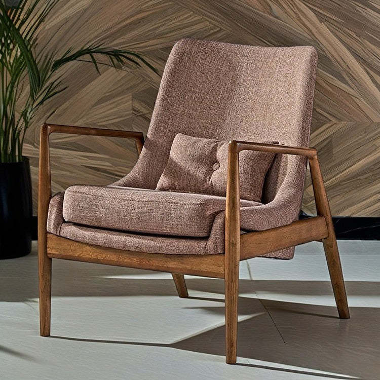 Nordic Fabric Wood Accent Chair — Brown