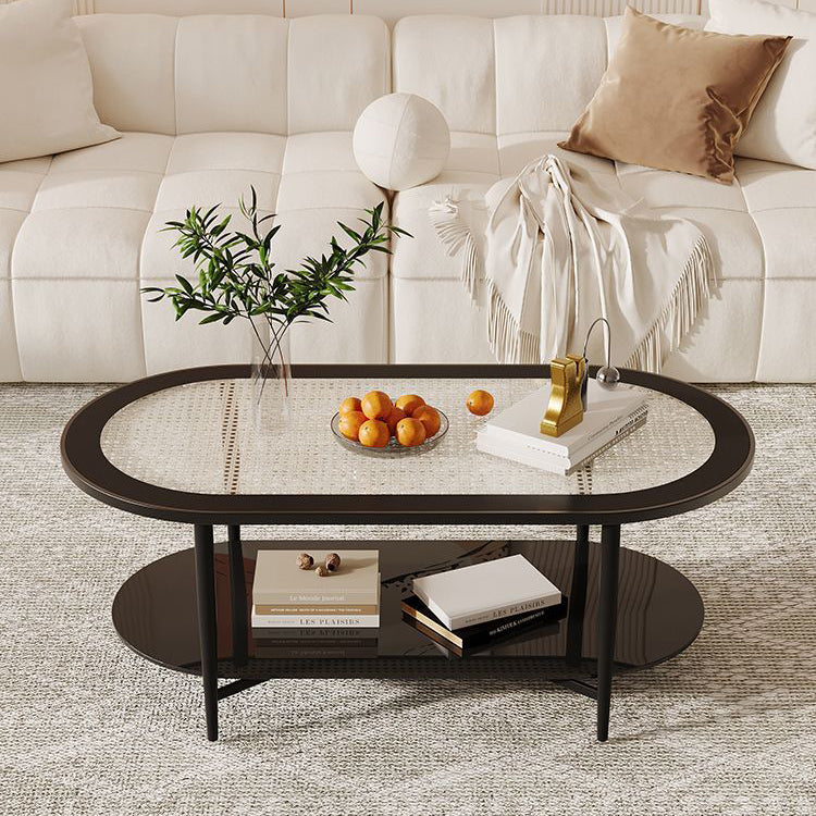 Retro Elliptical Woven Glass Iron Coffee Table — B - Black
