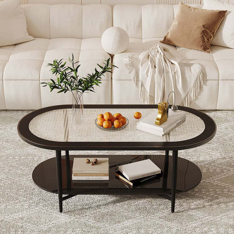 Retro Elliptical Woven Glass Iron Coffee Table — B - Black