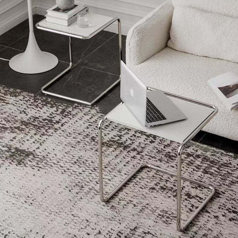Minimalist C-Shape Wood Steel End Table