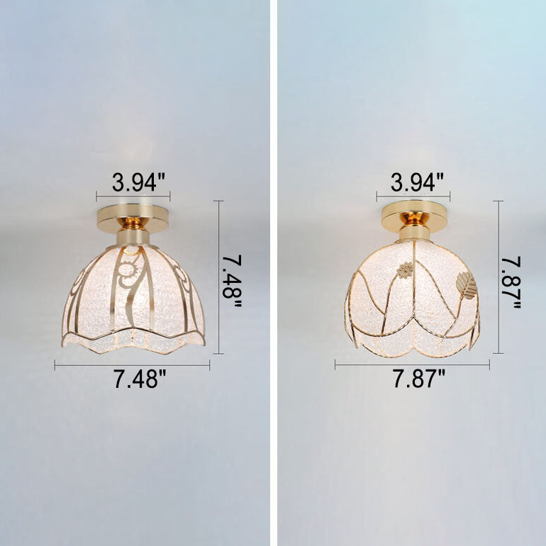European Glass Gold Semi-Flush Ceiling Light — F / 220V-240V For UK/AU