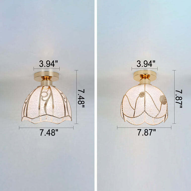 European Glass Gold Semi-Flush Ceiling Light — F / 220V-240V For UK/AU