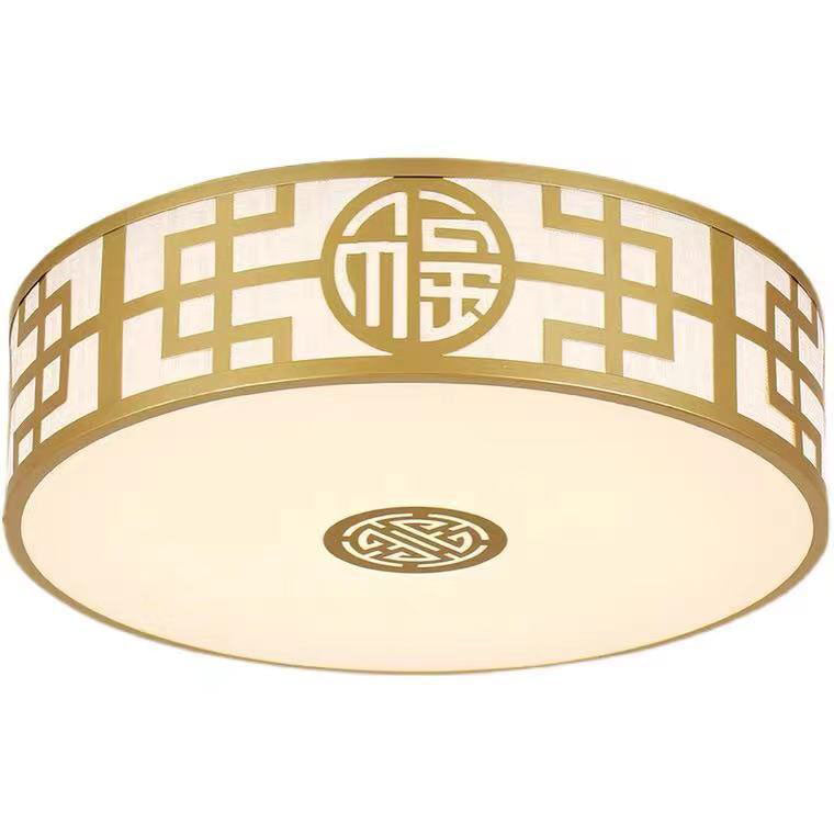 Modern Chinese Round Fabric Drum LED Flush Mount Light