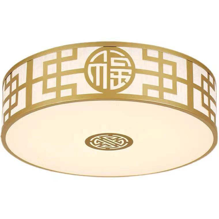 Modern Chinese Round Fabric Drum LED Flush Mount Light