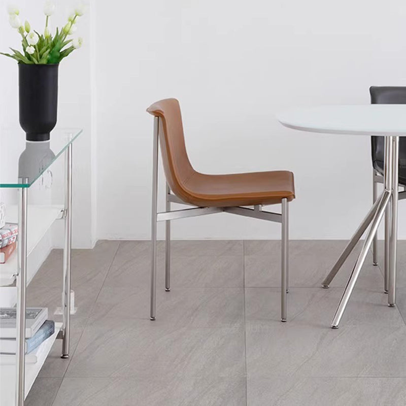 Minimalist Leather Stainless Steel Square Dining Chair