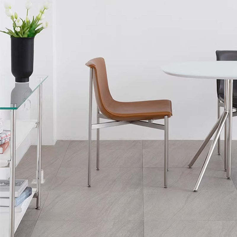 Minimalist Leather Stainless Steel Square Dining Chair