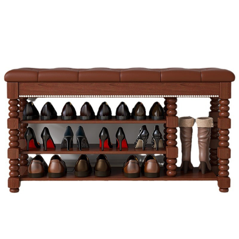 Scandinavian Microfiber Leather Wood Shoe Storage 3-Shelf