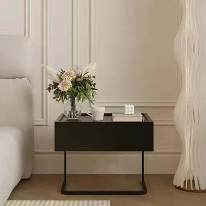 Minimalist Solid Wood Iron Nightstand — White