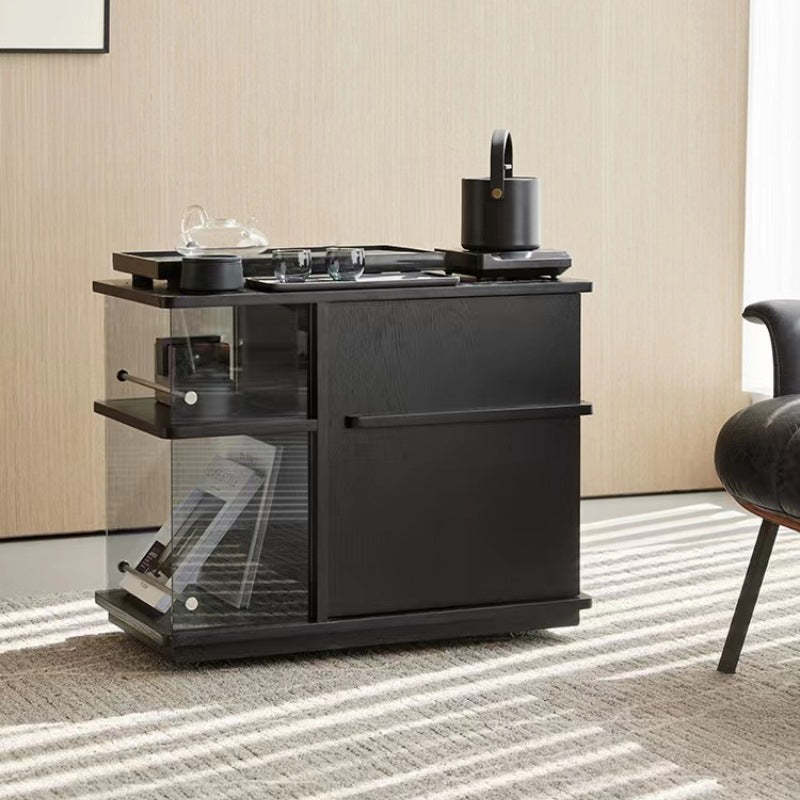 Vintage Rectangular Wood Glass 3-Tier Coffee Table — Black