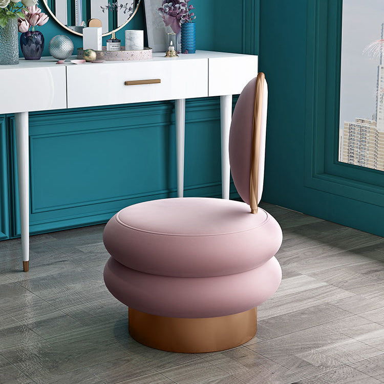 Round Fabric Iron Vanity Stool — Red