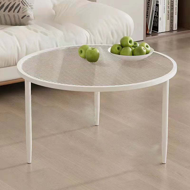 Minimalist Round Glass Metal Coffee Table — Brown Glass + White Frame