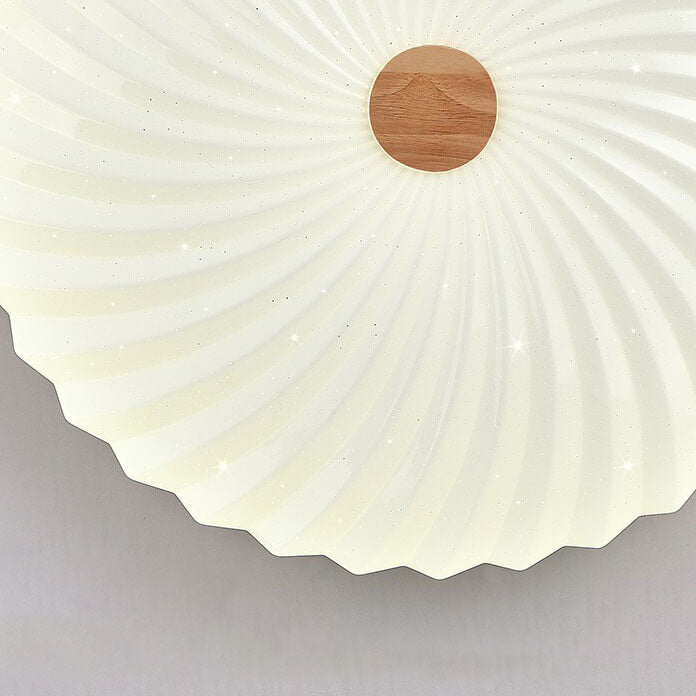 Modern Wood Pleated Star Round LED Flush Mount Light